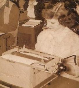 Clara Ann Norfleet b1933, in school typing class 1951